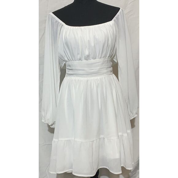 Forolav White Flowy Tie Back Dress Medium Bridal Shower Bride - Picture 1 of 9